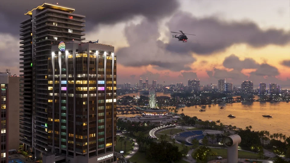 Vue officielle de Vice City au coucher du soleil dans Grand Theft Auto VI